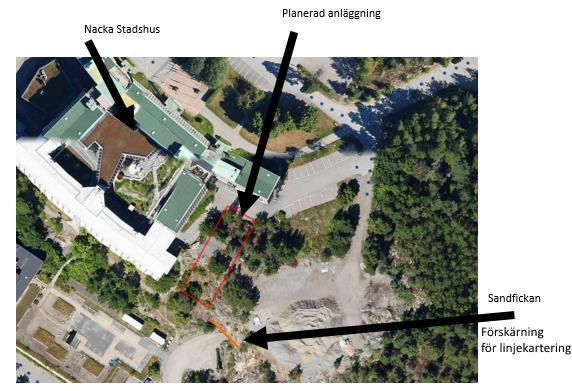 b) Figur 1 Översiktsbild, planerat område a) gränsområdet visas med rött, b) utbyggnad av stadshuset inom