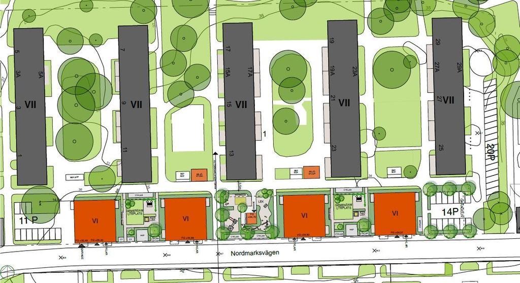 Sida 15 (40) Planförslag Planförslaget omfattar dels cirka 90 lägenheter i fyra punkthus av Stockholmshusmodell och dels ett parkeringshus i tre våningar.