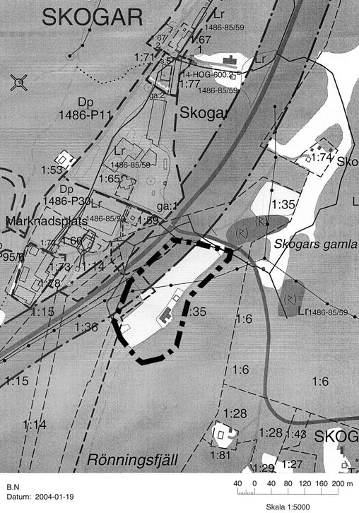 Karta redovisande gällande fastighetsindelning 2004-01-19.
