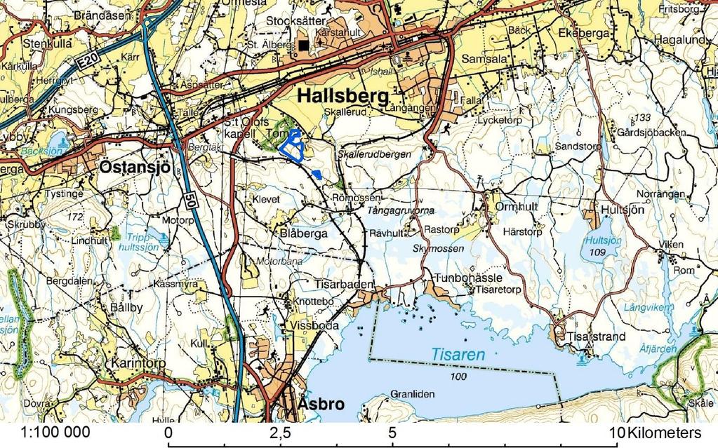 Utredningsområdet Vägkartan med utredningsområdet markerat med blå begränsningslinjer.