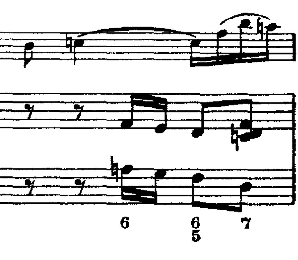 Figur 8: takt 6-8 av 1:a satsen När Bach byter tonart till c-moll så byter han även stämningen.