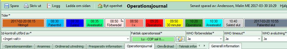 Tidsregistrering Kan göras både från fasen Anestesi och från fasen Operation.