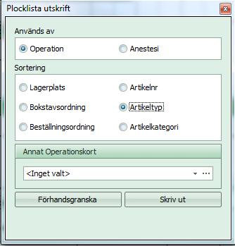 Man kan välja plocklista som kan sorteras lite olika.