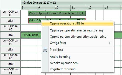 För att öppna operationstillfället högerklicka