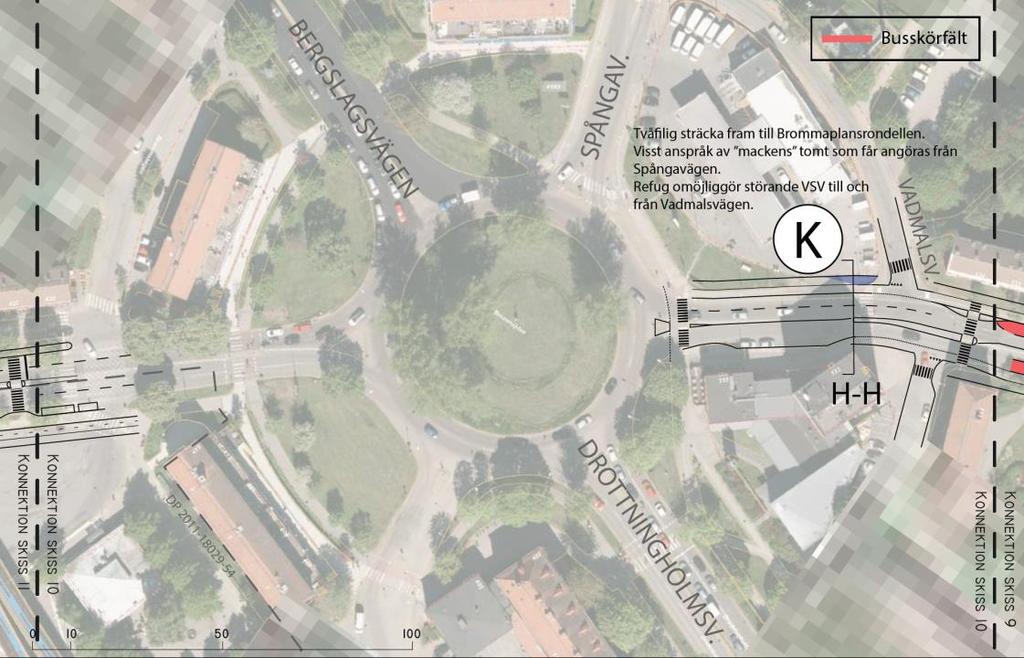 22(34) Figur 17 Åtgärdsförslag längs Kvarnbacksvägen i anslutning till Brommaplans cirkulationsplats 3.