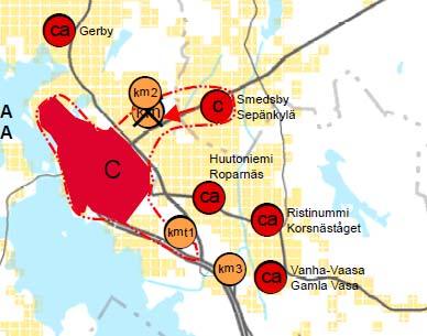 centrumfunktioner (C). Bild 12. Utdrag ur landskapsplanens etapplan I Strategisk generalplan En strategisk generalplan för Korsholms kommun har utarbetats under 2012 2013.