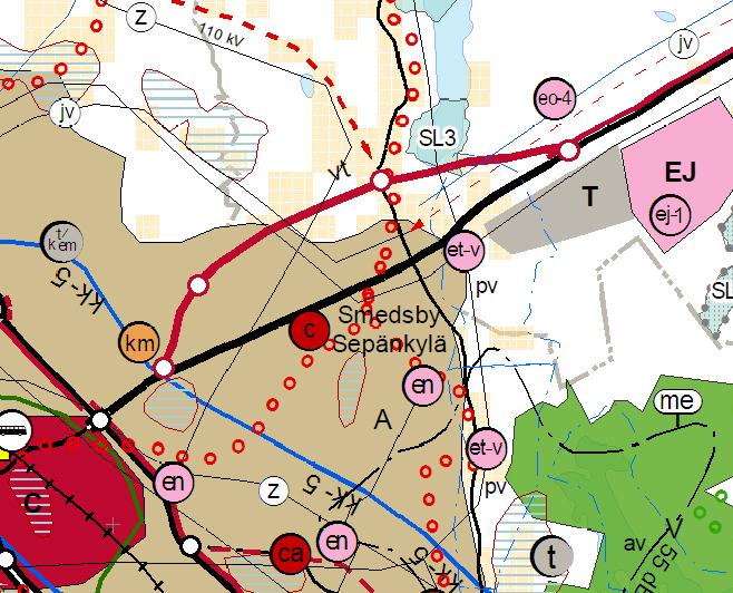 5/11 Ett utdrag ur landskapsplan, detaljplanens ungefärliga läge är utmärkt med en svart pil Landskapsplanens etapplan I