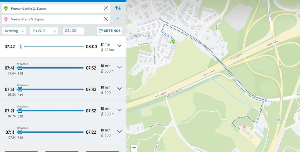 Smedsby Smedsby Totaltid 10-20 min per väg Start hemifrån kl 7:50-8:00 Gående