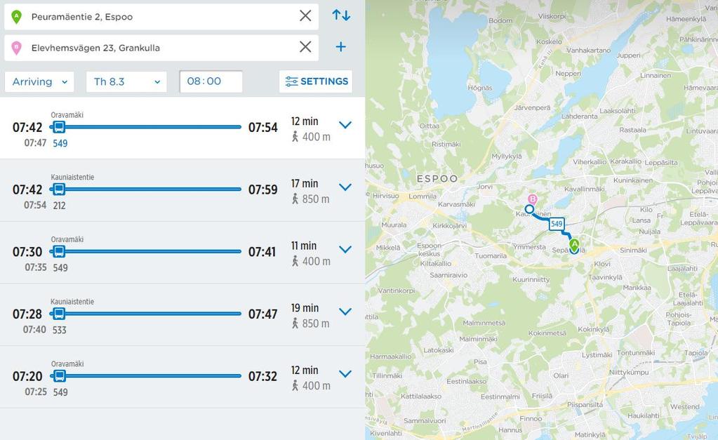 Smedsby Grani Totaltid 15-33 min per väg 2 km MED BUSS Start hemifrån kl 7:37 I skolan 7:54 Skolan börjar kl 8:10 GÅENDE Start hemifrån kl 7:40 Promenad 25 min