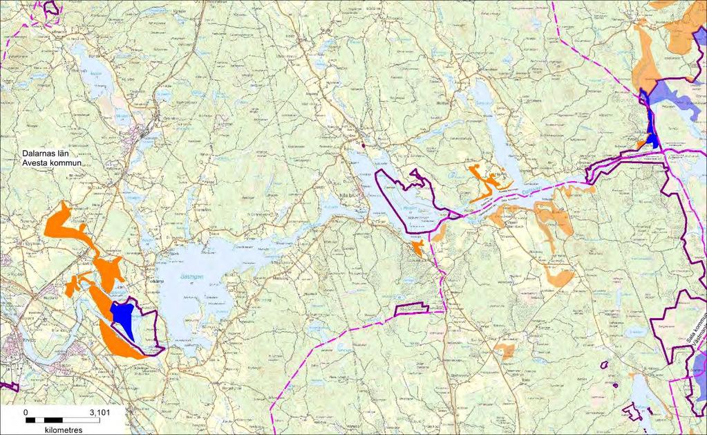 Färnebofjärden nordväst Kungsgårdsholmarna Figur 1. Planerade ramområden för bekämpning av översvämningsmygor i Avesta kommun, Dalarnas län, under 2019.