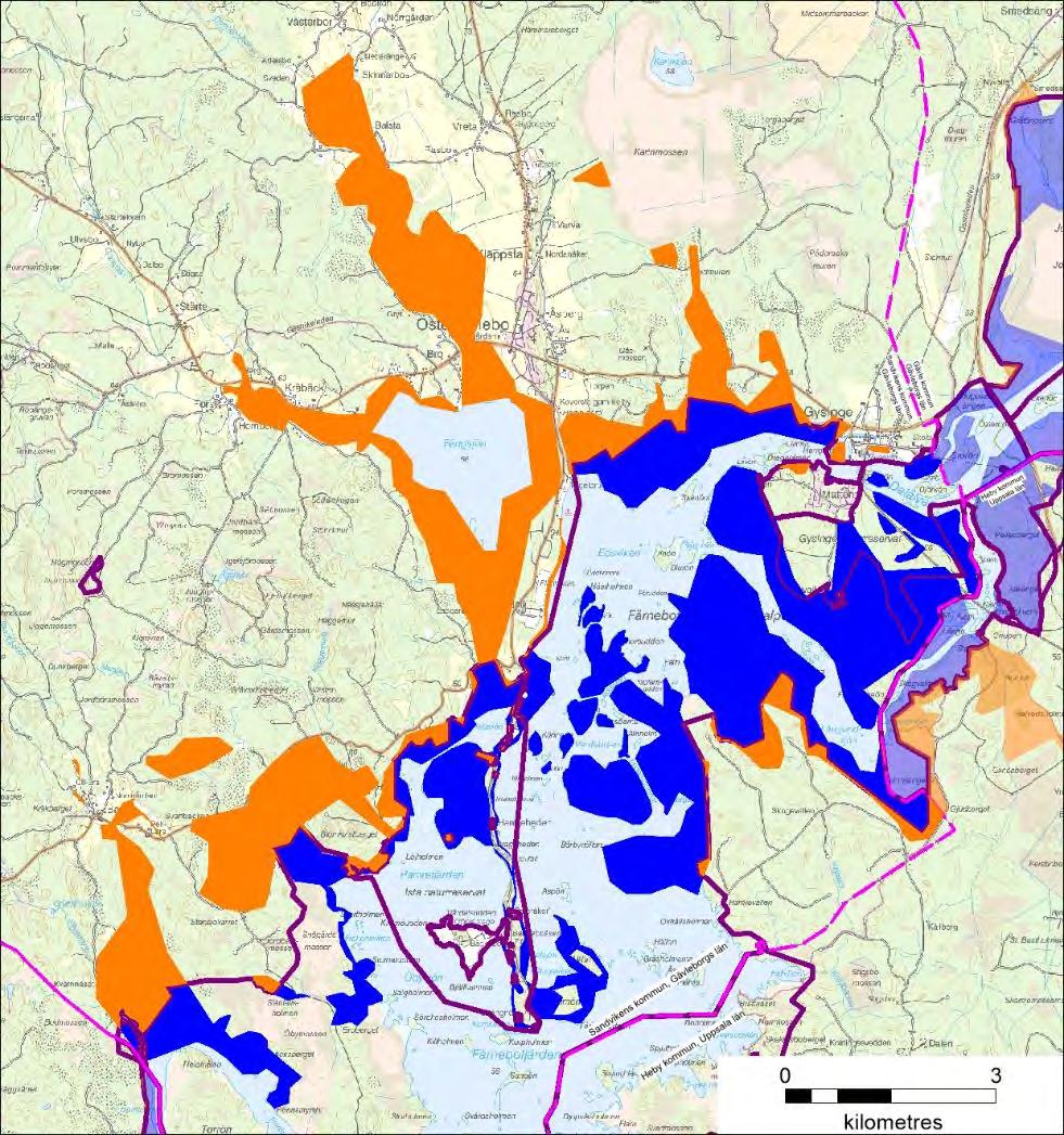 Gysinge Färnebofjärden nordväst Ista Färnebofjärden Figur 3. Planerade ramområden för bekämpning av översvämningsmyggor i Sandvikens kommun, Gävleborgs län, under 2019.