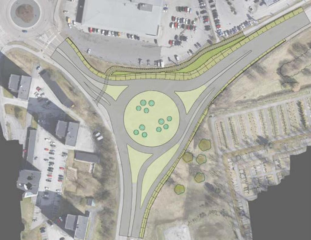 ÖVERSIKT - utformningsförslag Kommunal gång- och cykelväg justeras och anpassas mot ny utformning E4 Väg 352 Diameter 56 m Befintlig gångbana behålls E4 Bypass för