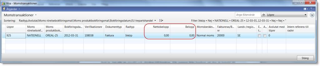 Momsen då? Fastän fakturan är bokförd så finns det ingen moms på 2640 eller i momsrapporten ännu.