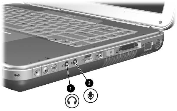 Ljud och video Identifiera ljudjack Använda ett mikrofonjack Notebook-datorn är utrustad med ett jack för stereomikrofon.