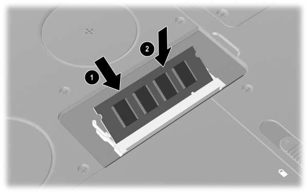 Maskinvaruuppgraderingar Så här sätter du i en minnesmodul: a. Rikta in den skårade änden av modulen med den skårade delen på expansionsplatsen 1. b.