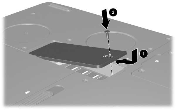 Maskinvaruuppgraderingar 8. Justera flikarna på minnesfackets lock med lockets platser i notebook-datorn. 9. Luta locket nedåt tills det sitter på plats 1. 10.