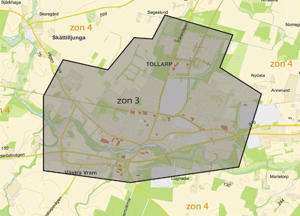 Figur 5 Zoner i Tollarp Figur 7 Zoner i Degeberga ZON 4- ÖVRIGA KRISTIANSTADS KOMMUN Figur 6 Zoner i Arkelstorp 8 Zon 4 omfattar övriga bostads- och