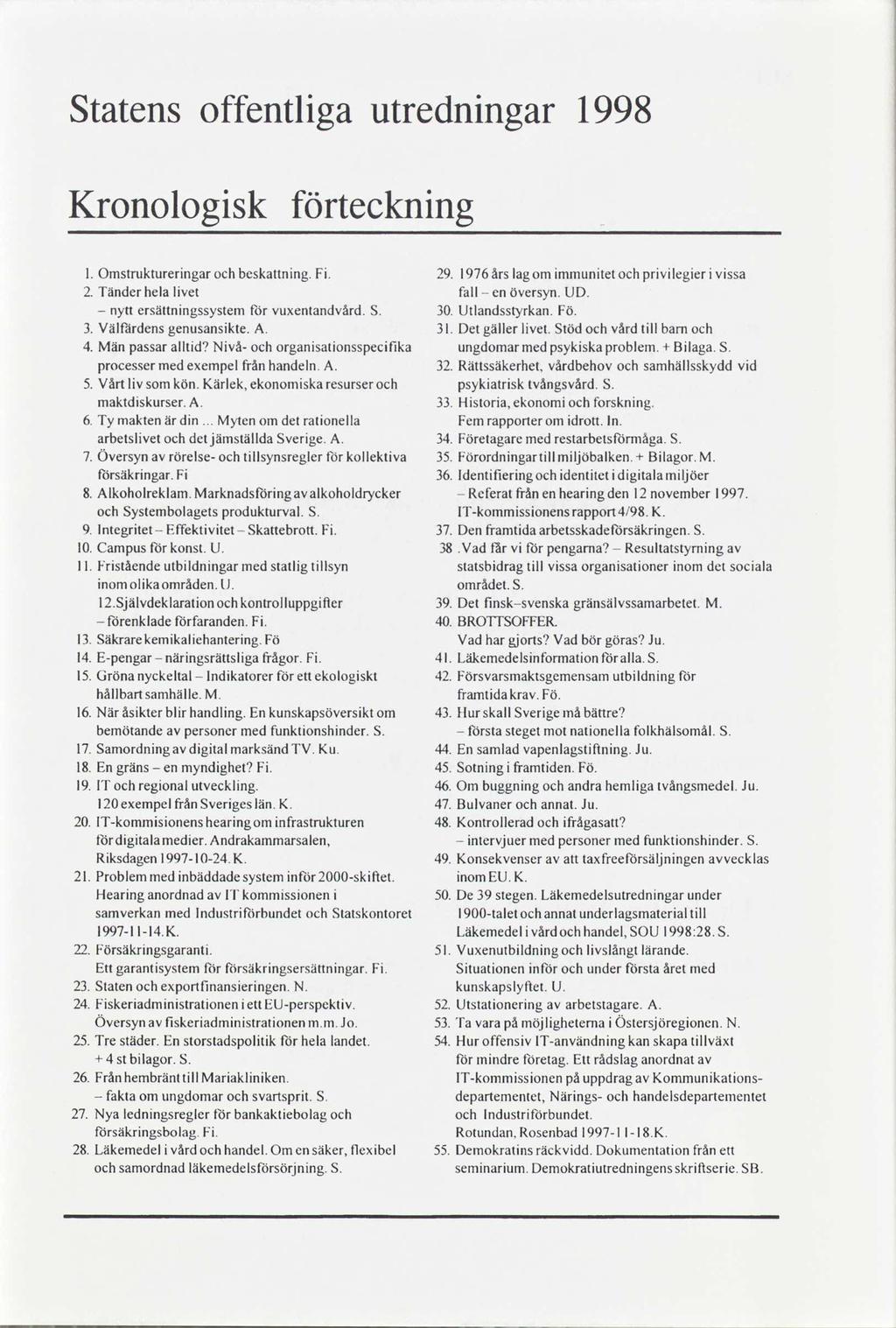 Statens offentlga utrednngar 1998 Kronologsk förtecknng Omstrukturerngar besknng. F. 29.l976årslagommmuntet prvlegervssa Tänder helalvet fallvrenöversyn. UD. v nyttersättnngssystem forvuxenlandvård.