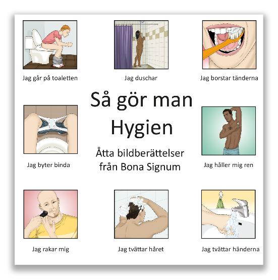 Så gör man Hur gör man när man ska tvätta händerna, byta binda eller raka sig? Läromedlet Så gör man - hygien består av åtta bildberättelser med fem bilder i varje.