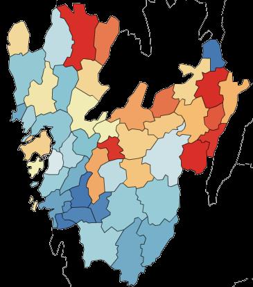 mellan,3% och,2% för Crohns sjudom. Samtliga kommuner ligger till grund för färgmarkeringarna i kartorna.
