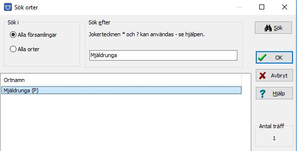 Kartfunktionen i Disgen 2018, Studiehandledning Del 1 13 Skriv in Församlingen Mjäldrunga i rutan under Sök