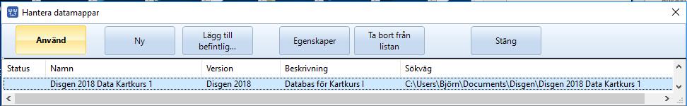 Klicka på Menyn Arkiv och välj Hantera datamapp I dialogrutan ser du var din nuvarande datamapp är placerad.