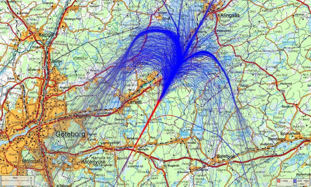 Ankommande trafik bana 21 (tillämpning av system idag) Cirka 60%