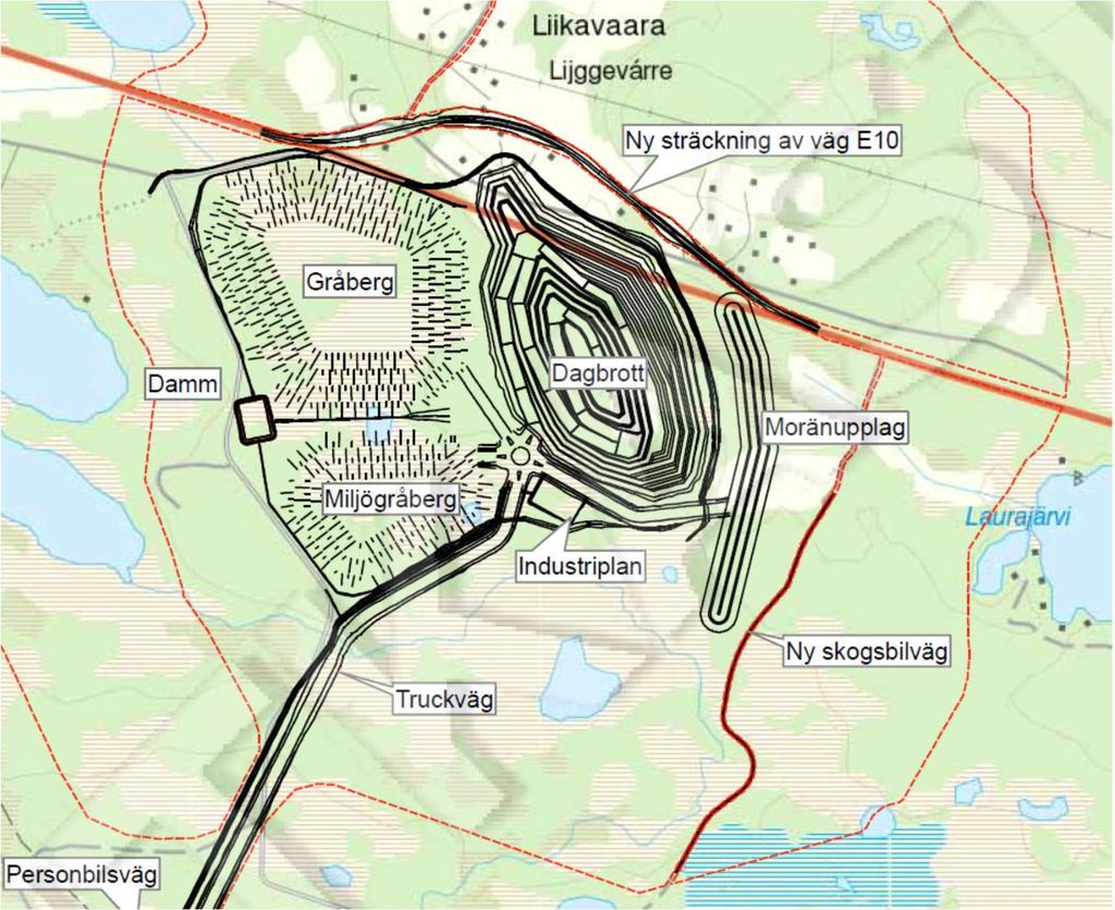 Bild 1 Bolidens fortsatta utredningar har lett fram till att den planerade hanteringen av gråberget nu innebär att det potentiellt syrabildande gråberget kommer att transporteras till Aitik för att