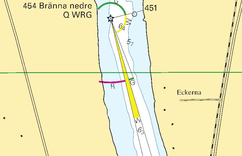 16 Vänern och Trollhätte kanal / Lake Vänern and Trollhätte kanal * 7410 Sjökort/Chart: 1352, 1353 Sverige. Trollhätte kanal. N om Lödöse. Ensfyren Bränna övre 454A indragen.