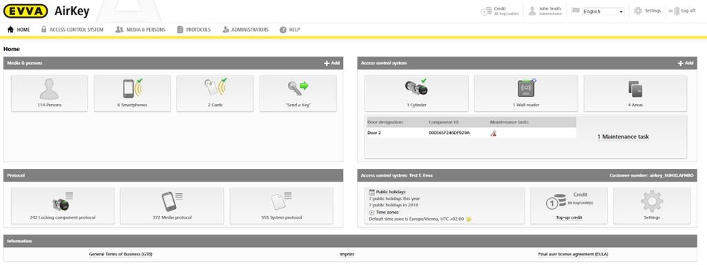 Nu är det möjligt att logga in när som helst på inloggningssidan av AirKey onlineadministration. Man behöver användar-id från registreringsmeddelandet och det AirKey-lösenord som är valt. 4.