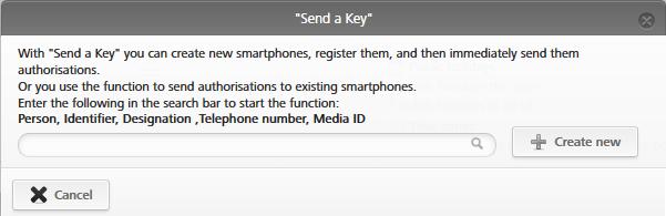 > Klicka på knappen Send a Key. Figur 42: Send a Key: Ange en persons namn, kod, etc. i sökfältet.