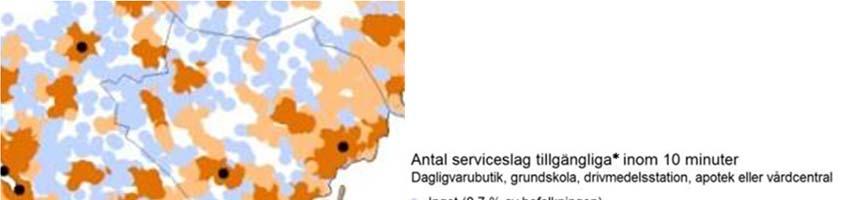 Sida 16 av 31 Karta Tillväxtanalys Antal serviceslag tillgängliga inom 10 minuter, år 2014 Bilden av service på landsbygden Länsstyrelsen genomförde hösten 2013 en undersökning i syfte att öka