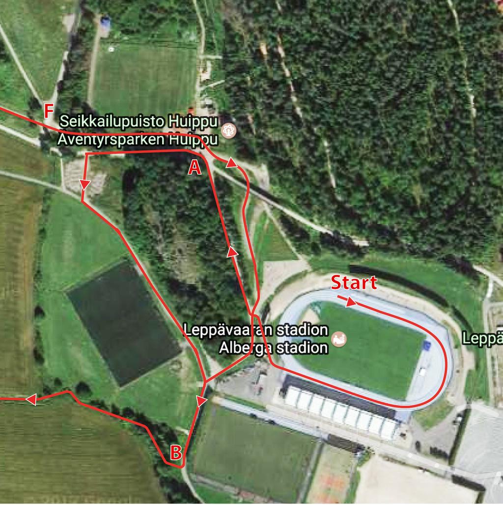Gatustafetten andra stadiet pojkar (4850 m) 1. 520 m Start A Inne på stadion 300 m medsols (i fel rikting), lätt uppför bakom resultattavlan (sandväg) 2.