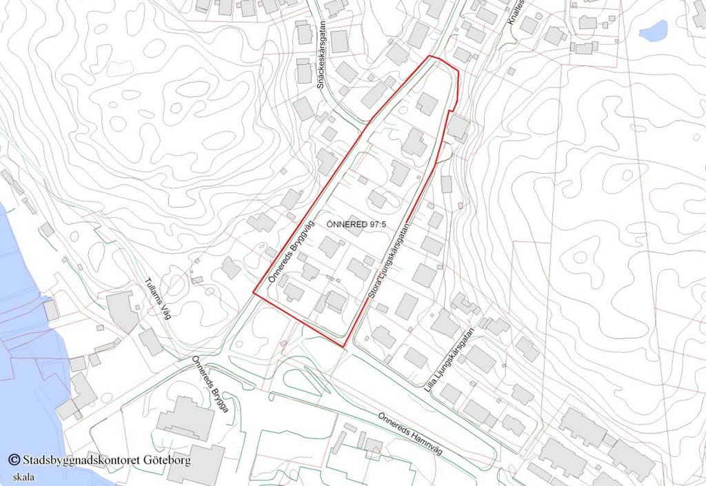 Läge, areal och markägoförhållanden Planområdet är beläget nära Önnereds brygga, cirka 15 kilometer sydväst om Göteborgs centrum.