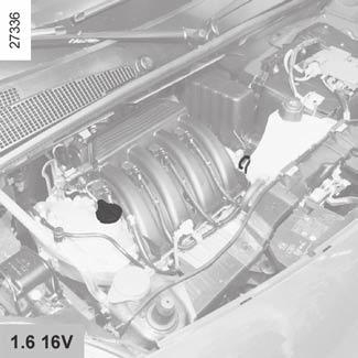 Oljenivå i motorn: påfyllning (1/2) 1 2 2 1 2 1 Påfyllning Bilen ska stå på horisontellt underlag och motorn ska vara