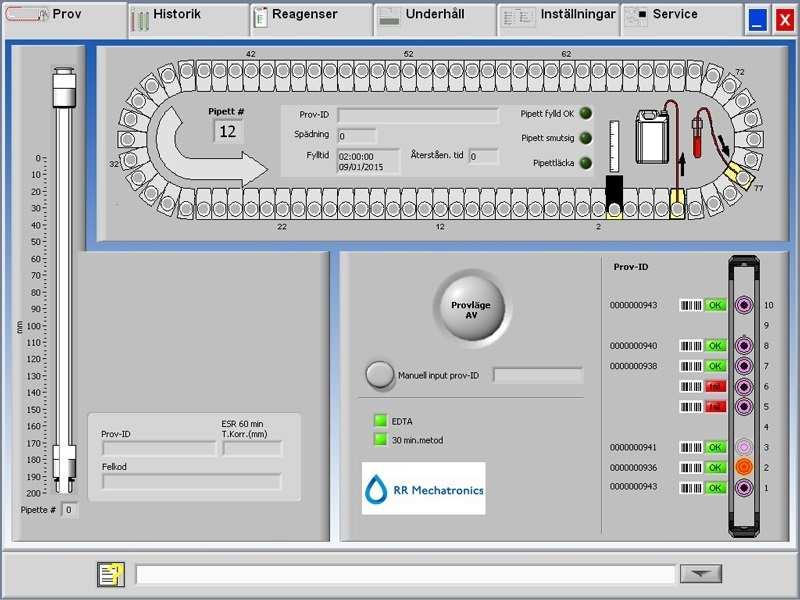 Starrsed RS programvara 5.2.3. Pipettinformation Följande information visas. Prov-ID: Providentifiering (streckkod) av provröret.