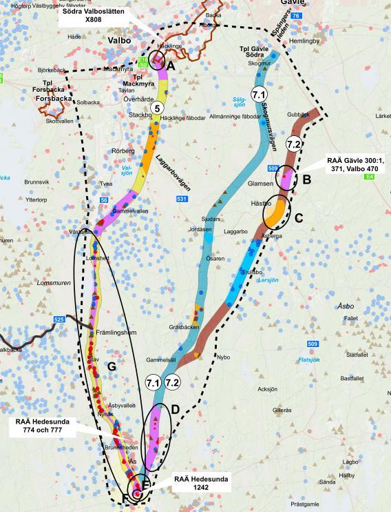 Konsekvenser kulturmiljö Samtliga alternativ påverkar jordbrukslandskapet kring Norra Brunn i söder och splittrar därmed ett karaktärsfullt landskap.