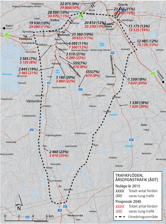 Förutsättningar, forts Trafiken på den aktuella sträckan av väg 56 varierar mellan 2 500 6 100 fordon per årsmedeldygn år 2015.