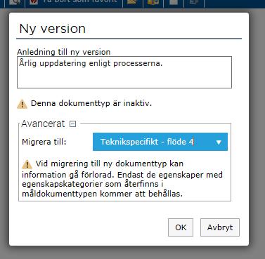TKR dokument skapade i Teknikspecifikt flöde 3 ska vid nästföljande revidering migreras till