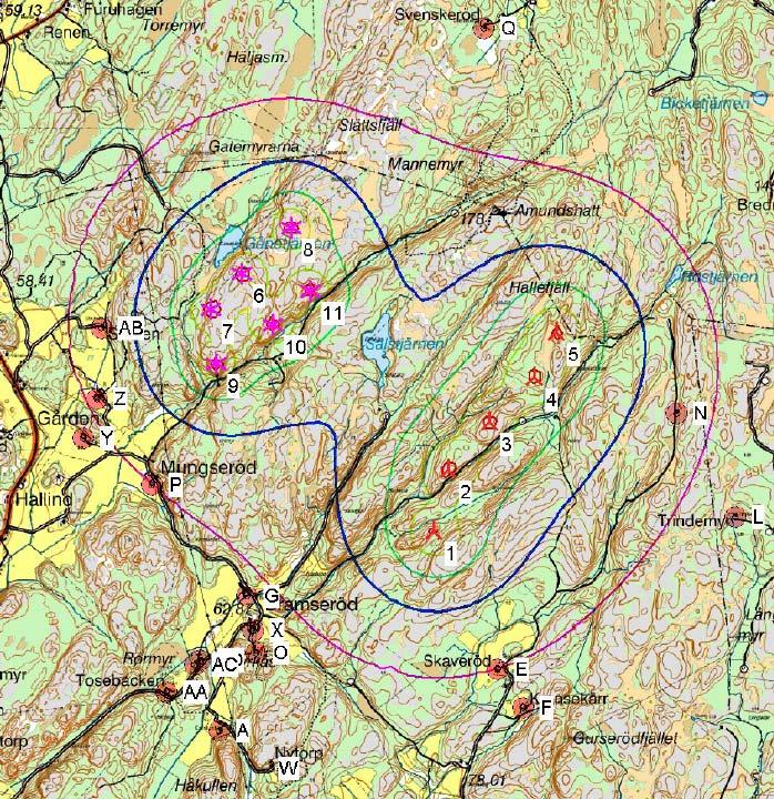 Ljudutbredning Riktvärde: får ej överstiga 40 db(a) Värsta fall scenario: blåser från