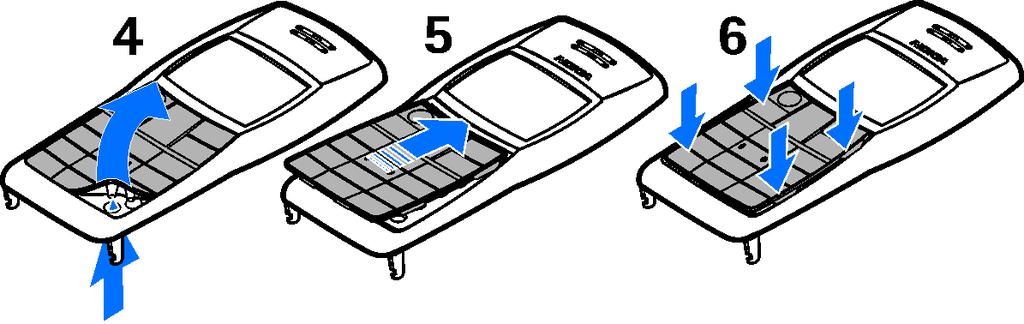 Ta bort bakstycket från telefonen och batteriet: se steg 1 och 2 i Sätta i ett SIM-kort på sidan 13. 2. Ta försiktigt av skalet med början från telefonens undersida (3).