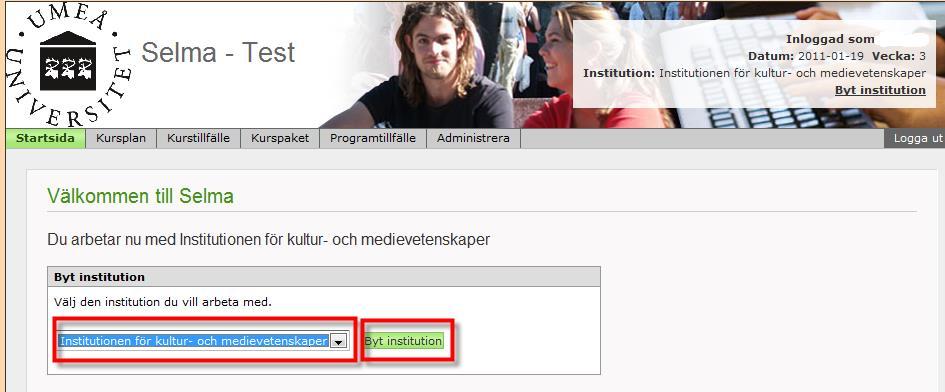 Söka ut kursplan Byt institution så att du