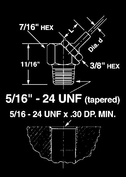 5/16-24 UNF Artikel nr* Hål Ø d Förlängning L Artikel nr rörspets Artikel nr* Hål Ø d