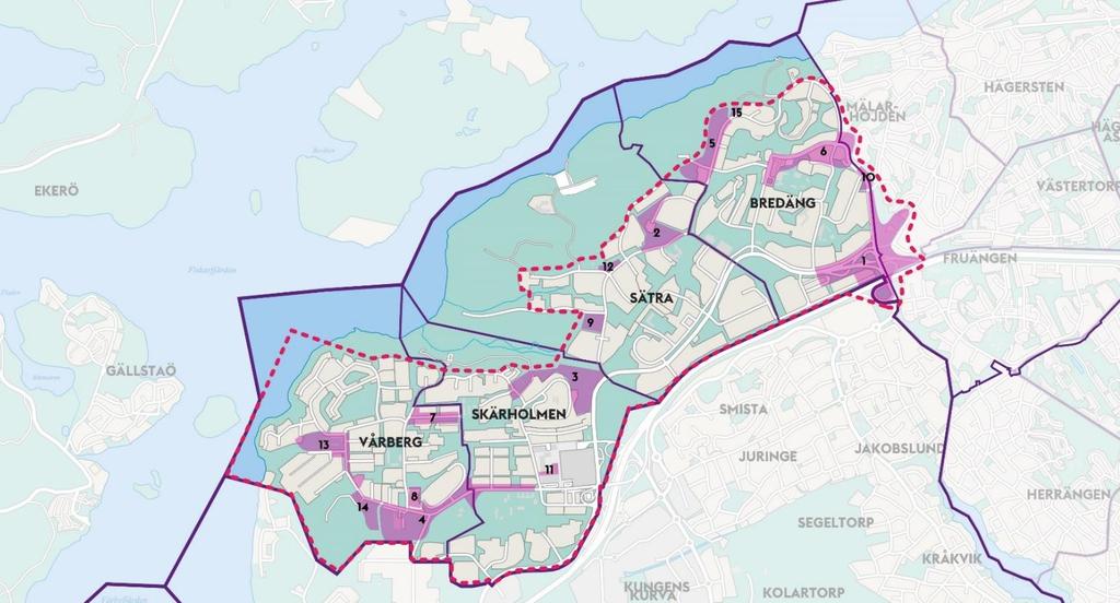 Pågående planer 4000 6300 bostäder 1. Mälaräng 2. Kråksätra 3. Skärholmsdalen 4. Vårbergsvägen 5. Ålgrytevägen 6. Centrala Bredäng 7.