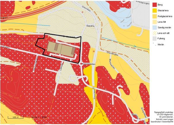 3 Figur 2. Jordartskarta från SGU:s kartvisare. Hämtat 2016-04-04. Planområdet är markerat i svart. Tabell 1.