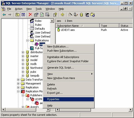 I EM, expandera LEXPROD / Publications Högerklicka AES och välj Properties Välj