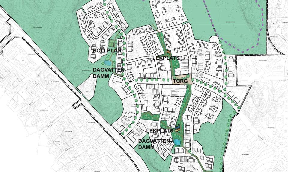 2017-12-20 / BRESSHAMMAR / SKISSFÖRSLAG UTDRAG FRÅN DETALJPLAN & PLANBESKRIVNING / MINSTA TILLÅTNA TOMTSTORLEK FÖR RADHUS ÄR 200 KVM/BOSTAD.