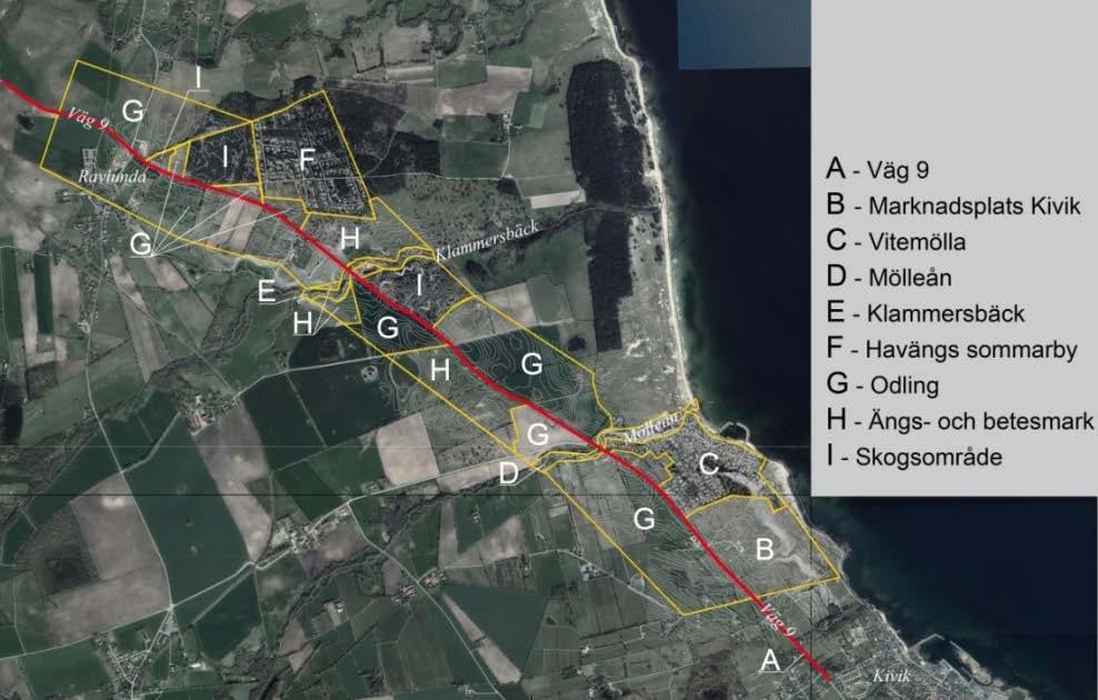 Vattendragen Klammersbäck och Mölleån är frodiga inslag som skapar markanta höjdskillnader då de skär genom det kulliga landskapet. En rumsvariation kan även uppfattas vid transport längs väg 9.