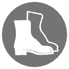 Halkfria skor som skydd mot halkning på halt underlag. Skyddsglasögon för att skydda ögonen mot utslungade delar.