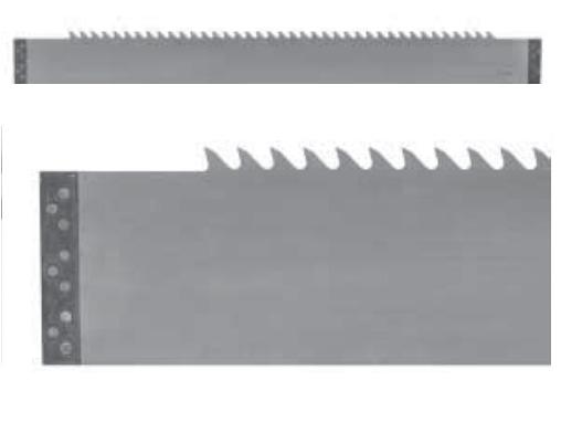 Standard leverans: Maskin ramsågblad levereras sträckta Sido finish: Standard ramsågblad levereras med härdade styrskenor i 35, 30, 25 mm bredd, med rak stans samt blad utan styrskenor.